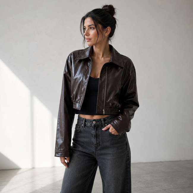 Joy | Short Faux Leather Jacket for Women