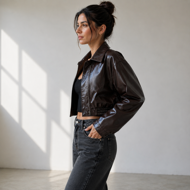 Joy | Short Faux Leather Jacket for Women