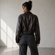 Faux Leather Jacket Women Short Button Front Classic Collar