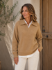 Knit Sweater Women V Neck with Button Details
