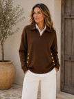 Knit Sweater Women V Neck with Button Details