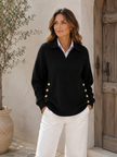Knit Sweater Women V Neck with Button Details