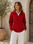 Knit Sweater Women V Neck with Button Details