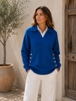 Knit Sweater Women V Neck with Button Details