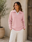 Knit Sweater Women V Neck with Button Details