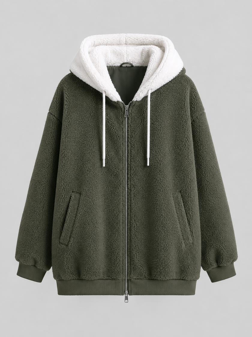 Sherpa-Lined | Women's Sherpa Lined Hooded Puffer Jacket with Oversized Zip-Up Lightweight