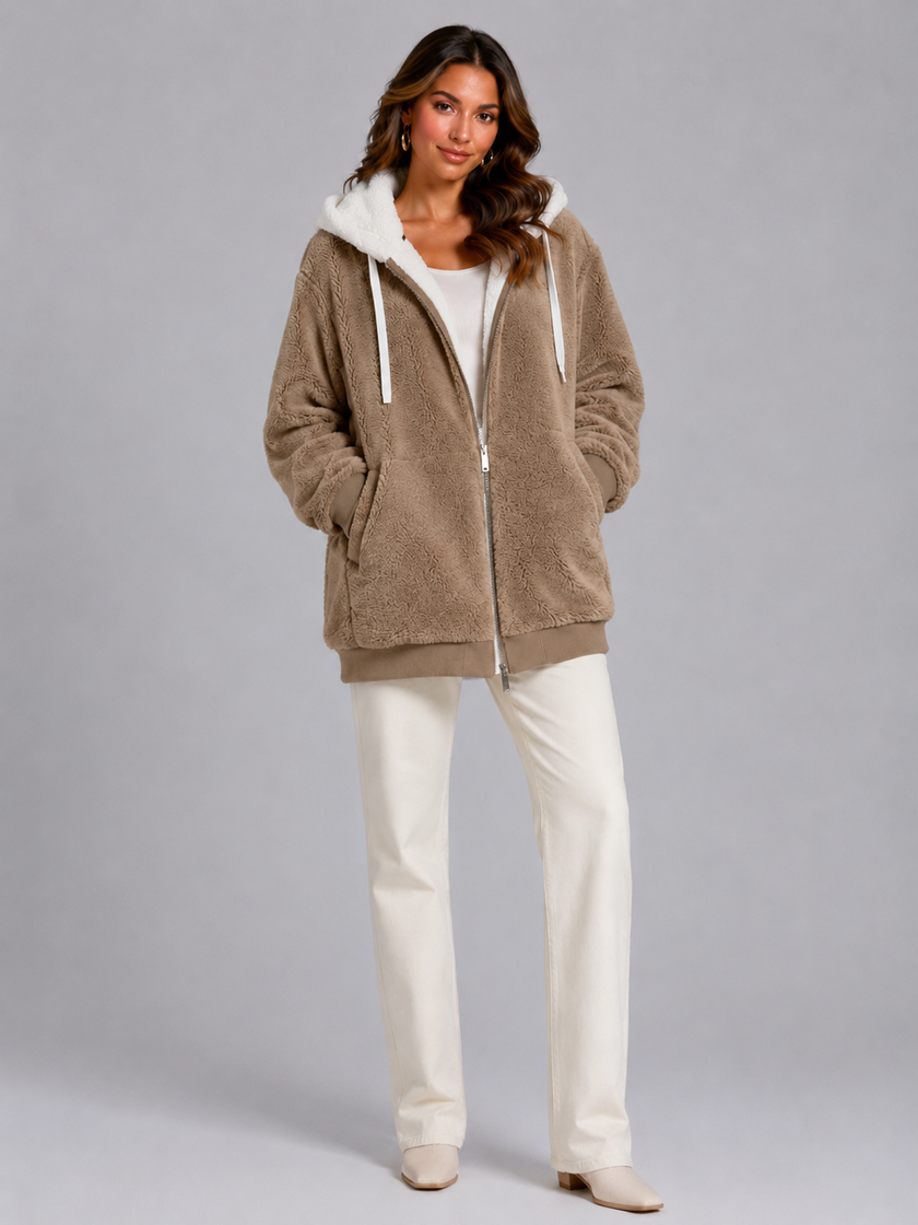 Sherpa-Lined | Women's Sherpa Lined Hooded Puffer Jacket with Oversized Zip-Up Lightweight