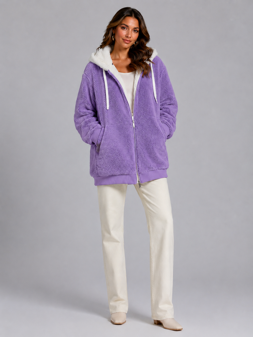 Sherpa-Lined | Women's Sherpa Lined Hooded Puffer Jacket with Oversized Zip-Up Lightweight