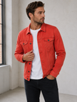 Denim Jacket Men Button Front Classic Collar Chest Pockets
