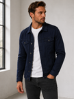 Denim Jacket Men Button Front Classic Collar Chest Pockets