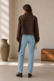 Double-Breasted Coat Women Belted Short Wide Lapel Winter