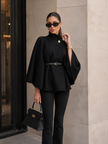 Knit Top Women High Collar Relaxed Fit with Belt