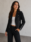 Biker Jacket Women Faux Suede Fitted Zip Lapel Collar