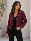 Biker Jacket Women Faux Suede Fitted Zip Lapel Collar