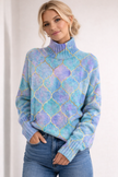 Knit Sweater Women High Neck Relaxed Fit Long Sleeve