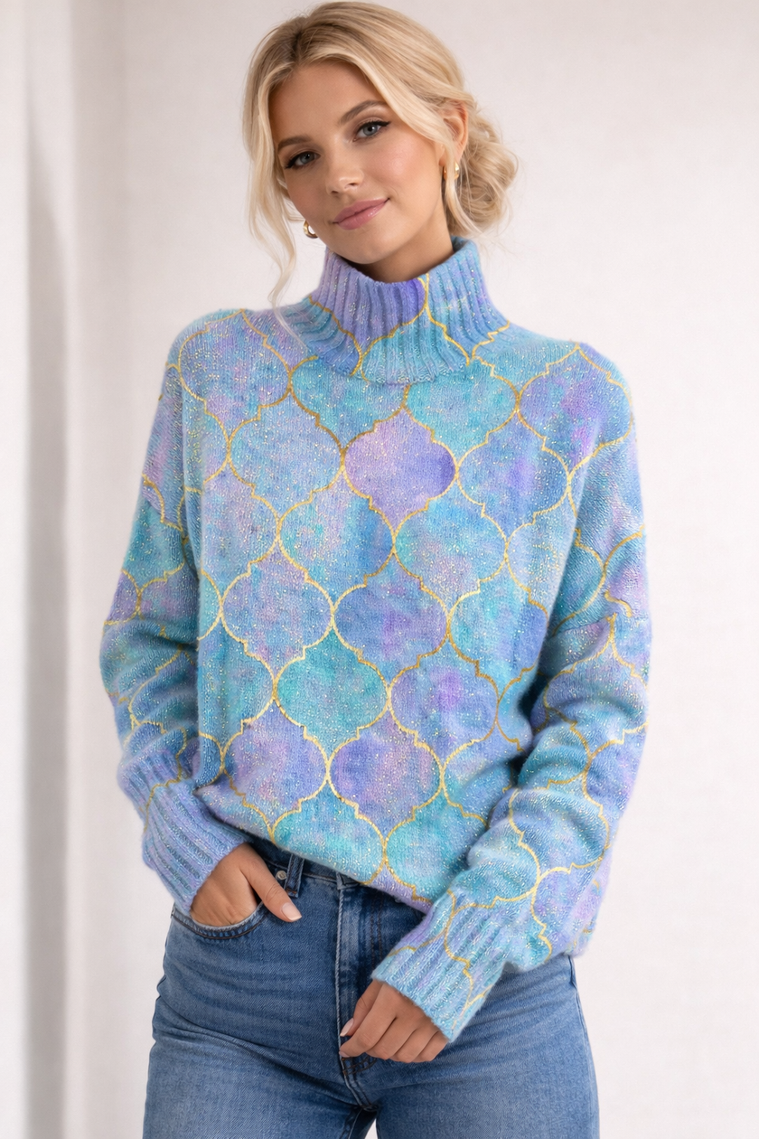 Knit Sweater Women High Neck Relaxed Fit Long Sleeve