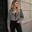 Moto Jacket Women Washed Faux Leather Cropped Asymmetric Zip