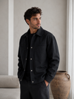 Utility Jacket Men Snap Button Classic Collar Regular Fit Hip Length