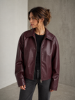 Faux Leather Jacket Women Straight Fit Zip-Up Pointed Collar