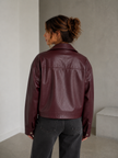Faux Leather Jacket Women Straight Fit Zip-Up Pointed Collar