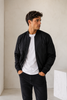 Bomber Jacket Men Zip Front Stand Collar Ribbed Details