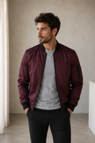 Bomber Jacket Men Zip Front Stand Collar Ribbed Details