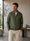 Overshirt Jacket Men Cotton Blend Zip Stand Collar Regular Fit