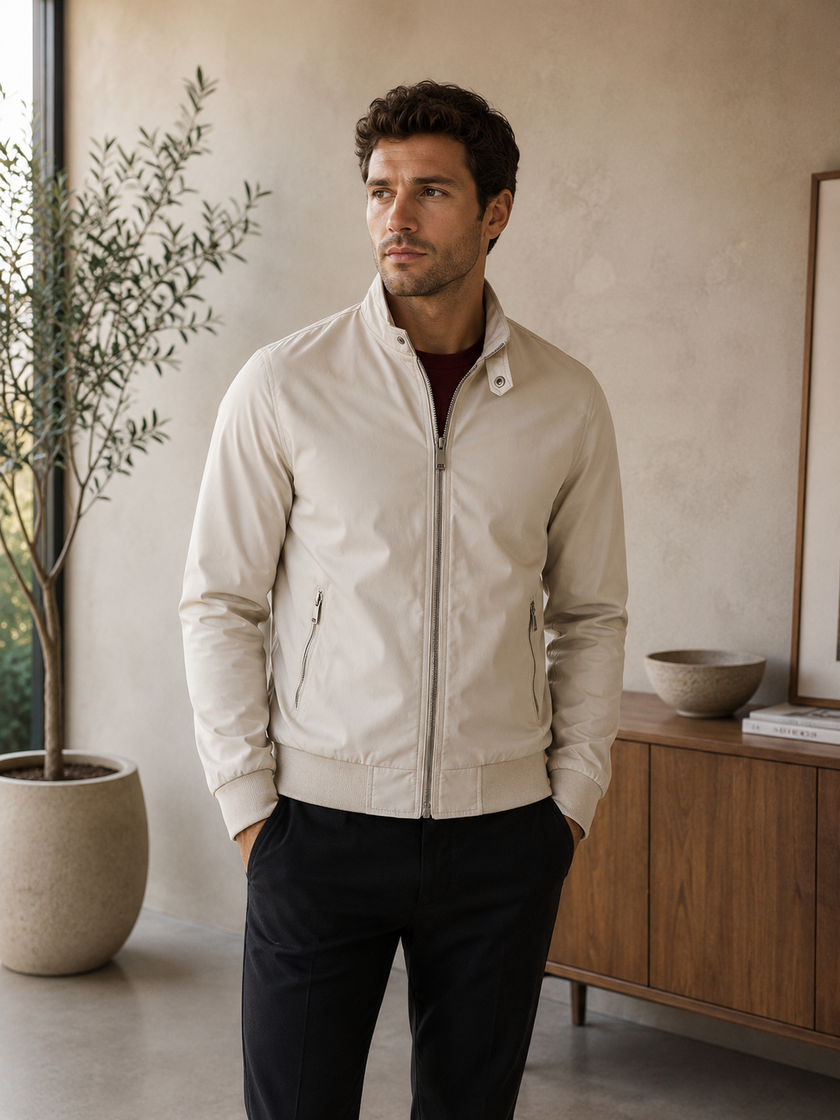Overshirt Jacket Men Cotton Blend Zip Stand Collar Regular Fit