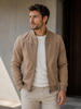 Bomber Jacket Men Faux Suede Stand Collar Ribbed Cuffs