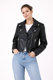 Faux Leather Biker Jacket Women Short Straight Fit