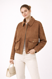 Suede Jacket Women Relaxed Fit Front Pockets Vintage