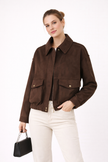Suede Jacket Women Relaxed Fit Front Pockets Vintage