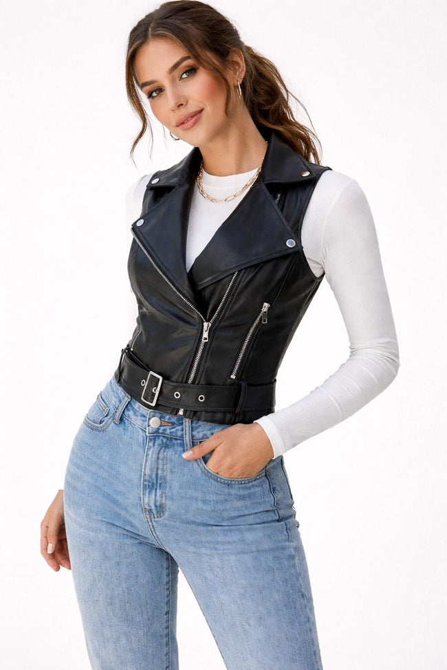 Melanie | Belted Faux Leather Gilet for Women