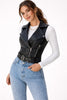 Faux Leather Gilet Women Belted Sleeveless Biker