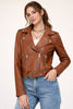 Faux Leather Biker Jacket Women Fitted Belted Lapel