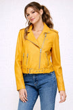 Faux Leather Biker Jacket Women Fitted Belted Lapel