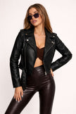 Faux Leather Biker Jacket Women Short Zip Pockets