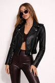Faux Leather Biker Jacket Women Short Zip Pockets