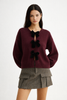 Knit Sweater Women Cropped Round Neck Bow Detail