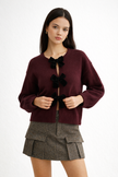 Knit Sweater Women Cropped Round Neck Bow Detail