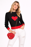 Heart Knit Sweater Women Crew Neck Relaxed Fit