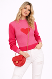 Heart Knit Sweater Women Crew Neck Relaxed Fit