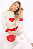 Heart Knit Sweater Women Crew Neck Relaxed Fit