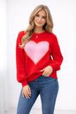 Heart Print Knit Sweater Women Crew Neck Long Sleeve Casual