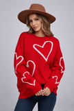 Heart Knit Sweater Women Crew Neck Relaxed Fit