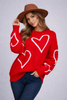Heart Knit Sweater Women Crew Neck Relaxed Fit