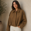 Cropped Jacket Women Oversized Relaxed Fit Shirt Collar