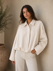 Cropped Jacket Women Oversized Relaxed Fit Shirt Collar