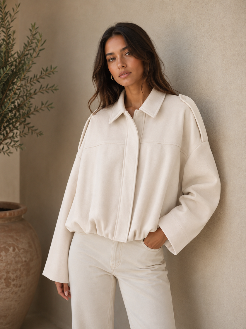 Cropped Jacket Women Oversized Relaxed Fit Shirt Collar