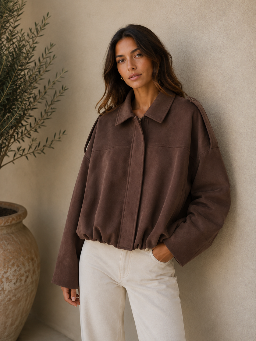 Cropped Jacket Women Oversized Relaxed Fit Shirt Collar